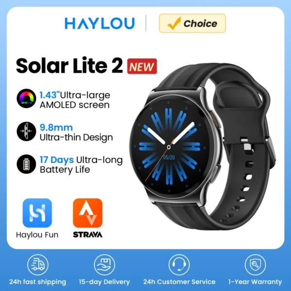 HAYLOU Solar Lite 2 Smartwatch 1.43 » AMOLED Display 24h Health Monitoring 150+ Sports Modes Voice Calling Smart Watch 1ATM