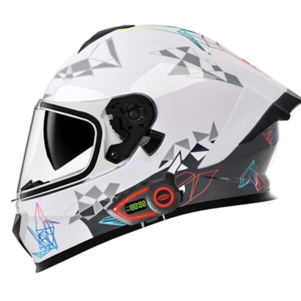 Casque intégral connecté blanc vu de profil