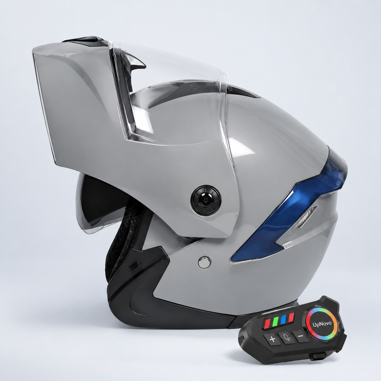 Casque modulable connecté gris avec commande UpNovo